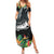 Outrigger Canoe Black Family Matching Summer Maxi Dress and Hawaiian Shirt On The Waves