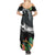 Outrigger Canoe Black Family Matching Summer Maxi Dress and Hawaiian Shirt On The Waves