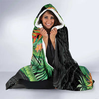 Outrigger Canoe Black Hooded Blanket On The Waves LT7 - Polynesian Pride