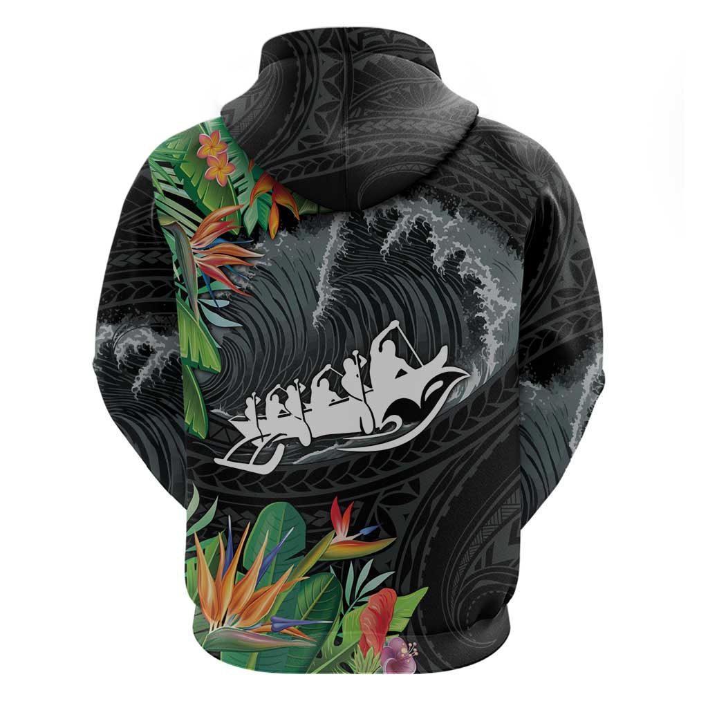 Outrigger Canoe Black Hoodie On The Waves LT7 - Polynesian Pride