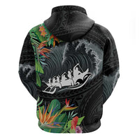 Outrigger Canoe Black Hoodie On The Waves LT7 - Polynesian Pride