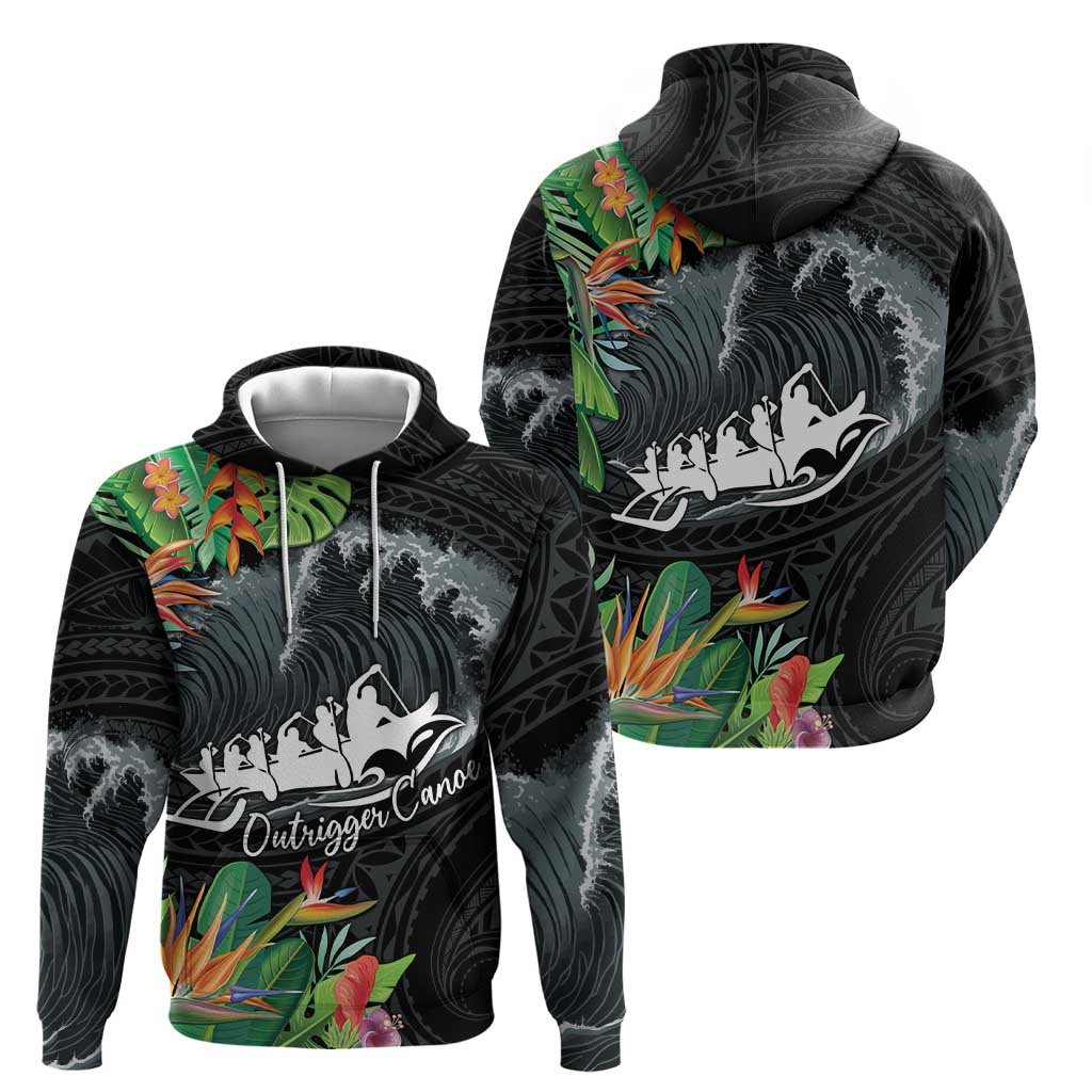 Outrigger Canoe Black Hoodie On The Waves LT7 - Polynesian Pride