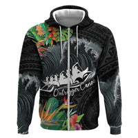 Outrigger Canoe Black Hoodie On The Waves LT7 Zip Hoodie Black - Polynesian Pride