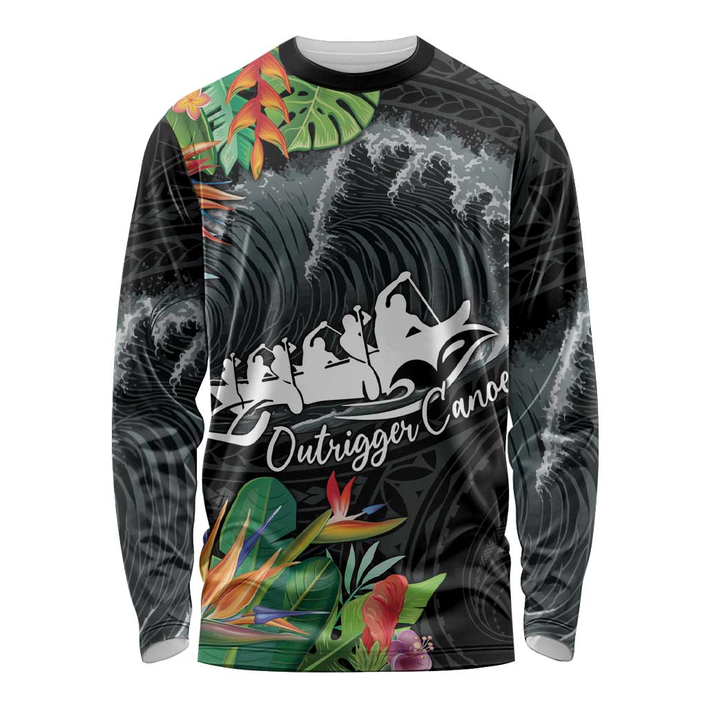 Outrigger Canoe Black Long Sleeve Shirt On The Waves LT7 Unisex Black - Polynesian Pride