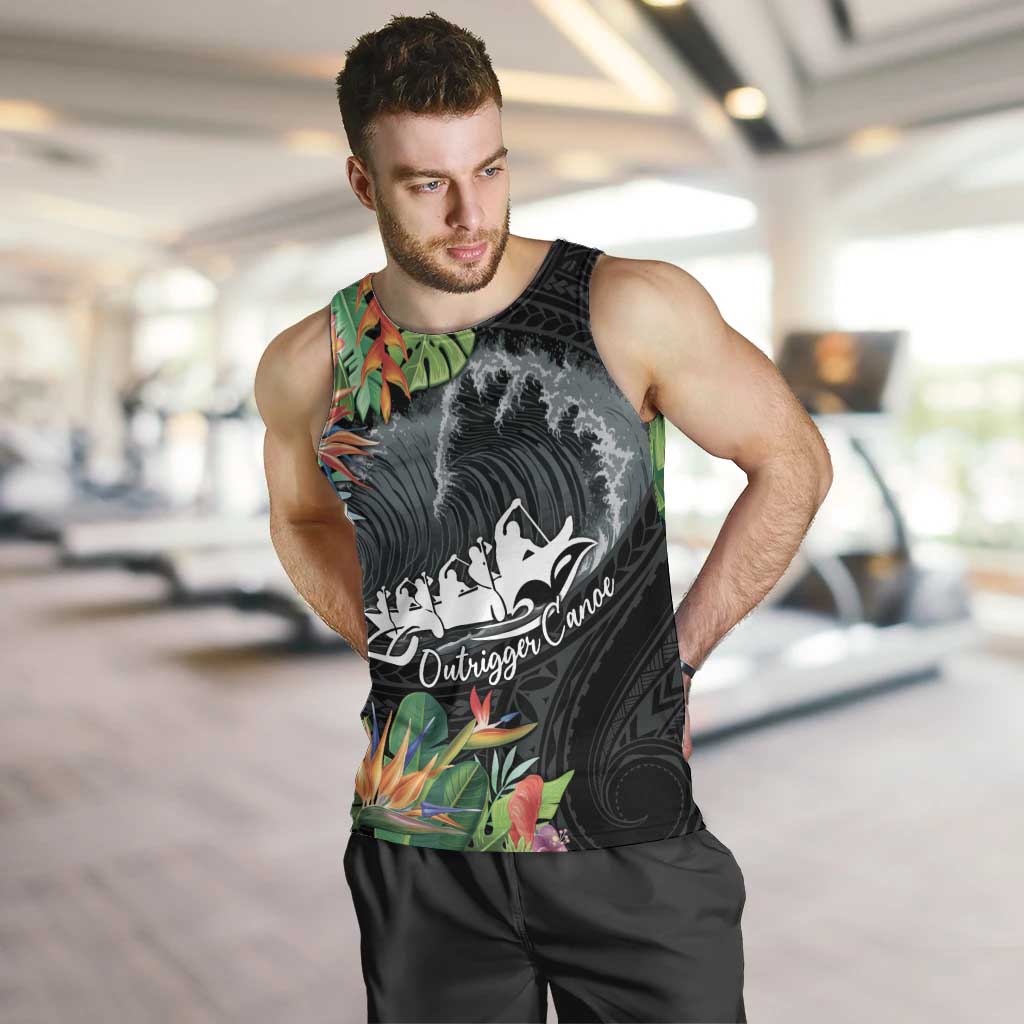Outrigger Canoe Black Men Tank Top On The Waves LT7 Black - Polynesian Pride