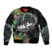Outrigger Canoe Black Sleeve Zip Bomber Jacket On The Waves LT7 Unisex Black - Polynesian Pride