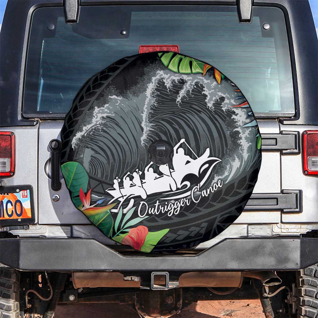 Outrigger Canoe Black Spare Tire Cover On The Waves