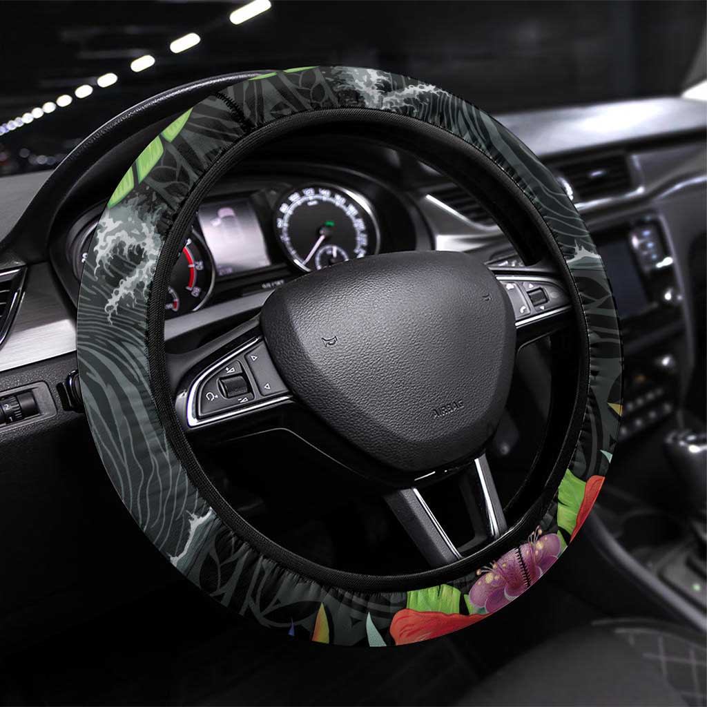 Outrigger Canoe Black Steering Wheel Cover On The Waves