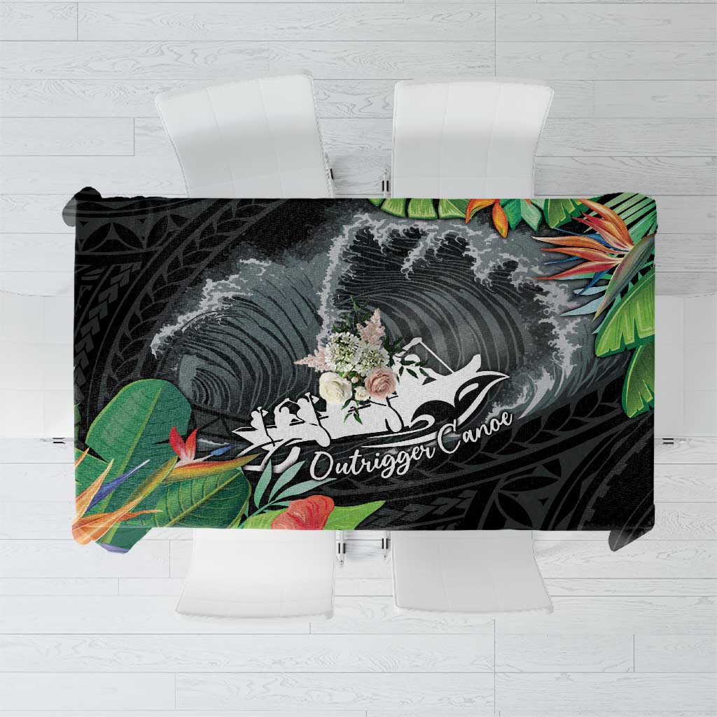 Outrigger Canoe Black Tablecloth On The Waves