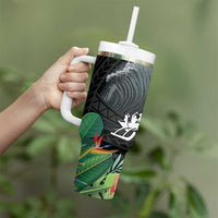 Outrigger Canoe Black Tumbler With Handle On The Waves LT7 - Polynesian Pride