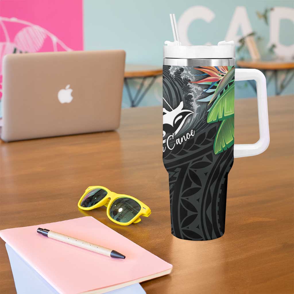 Outrigger Canoe Black Tumbler With Handle On The Waves LT7 - Polynesian Pride