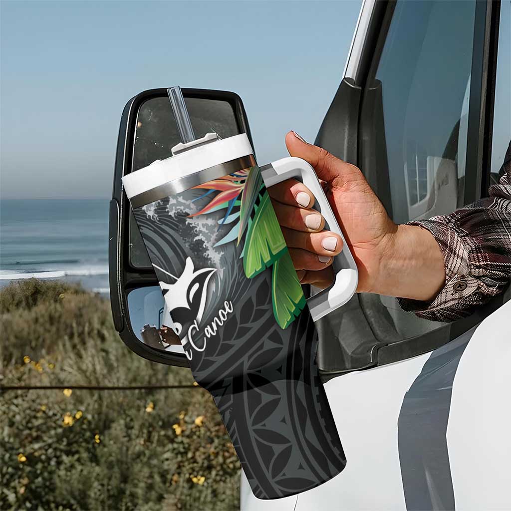 Outrigger Canoe Black Tumbler With Handle On The Waves LT7 - Polynesian Pride