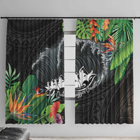 Outrigger Canoe Black Window Curtain On The Waves LT7 With Hooks Black - Polynesian Pride