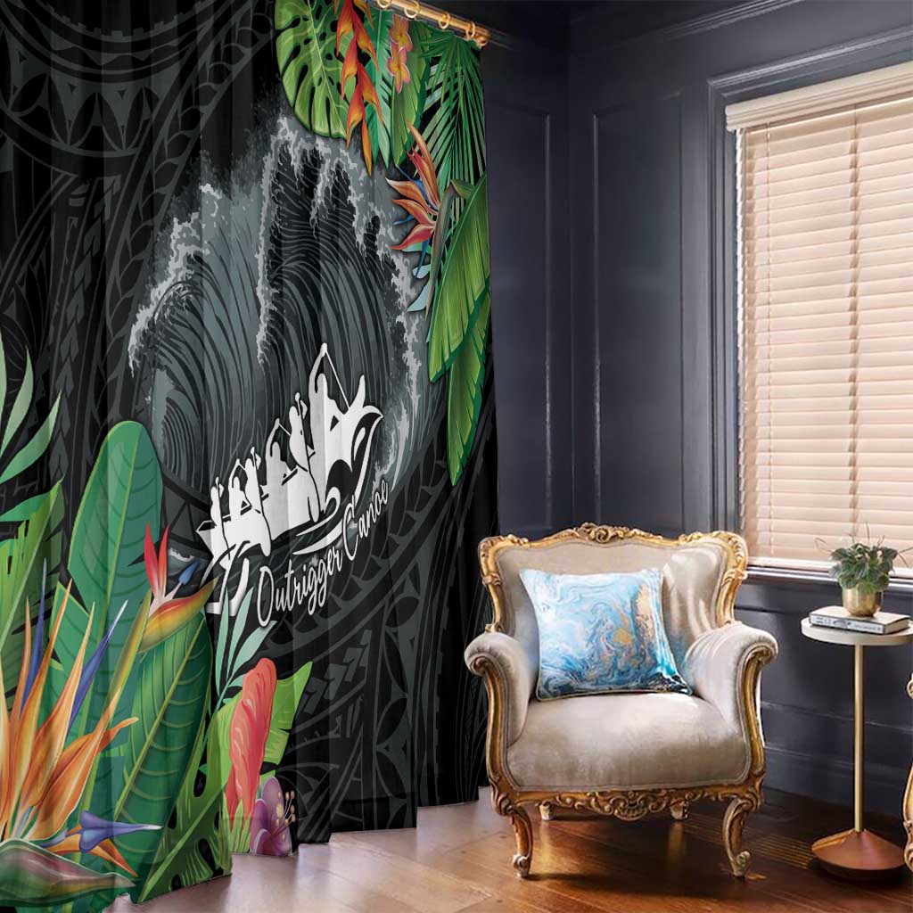 Outrigger Canoe Black Window Curtain On The Waves LT7 - Polynesian Pride