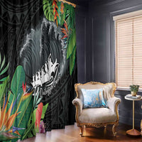 Outrigger Canoe Black Window Curtain On The Waves LT7 - Polynesian Pride
