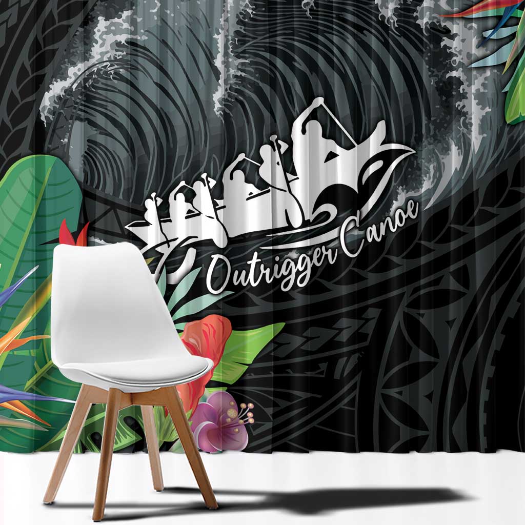 Outrigger Canoe Black Window Curtain On The Waves LT7 - Polynesian Pride