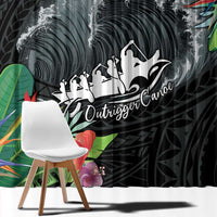 Outrigger Canoe Black Window Curtain On The Waves LT7 - Polynesian Pride