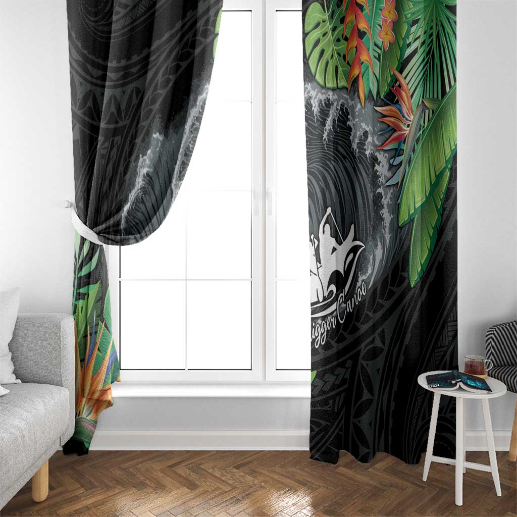 Outrigger Canoe Black Window Curtain On The Waves LT7 - Polynesian Pride