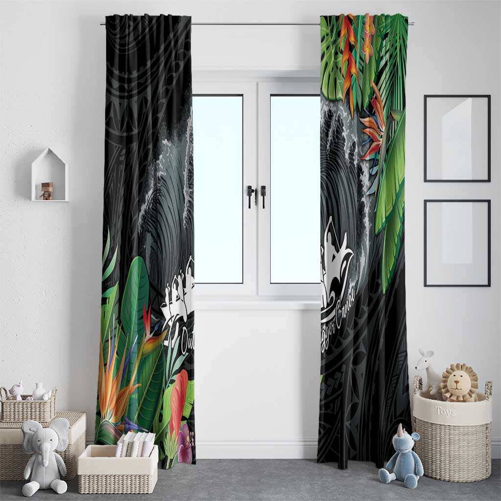 Outrigger Canoe Black Window Curtain On The Waves LT7 - Polynesian Pride