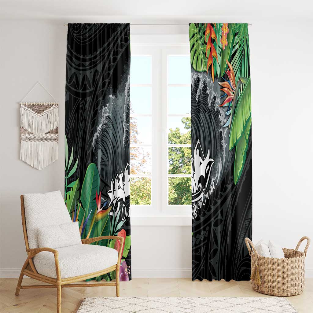 Outrigger Canoe Black Window Curtain On The Waves LT7 - Polynesian Pride