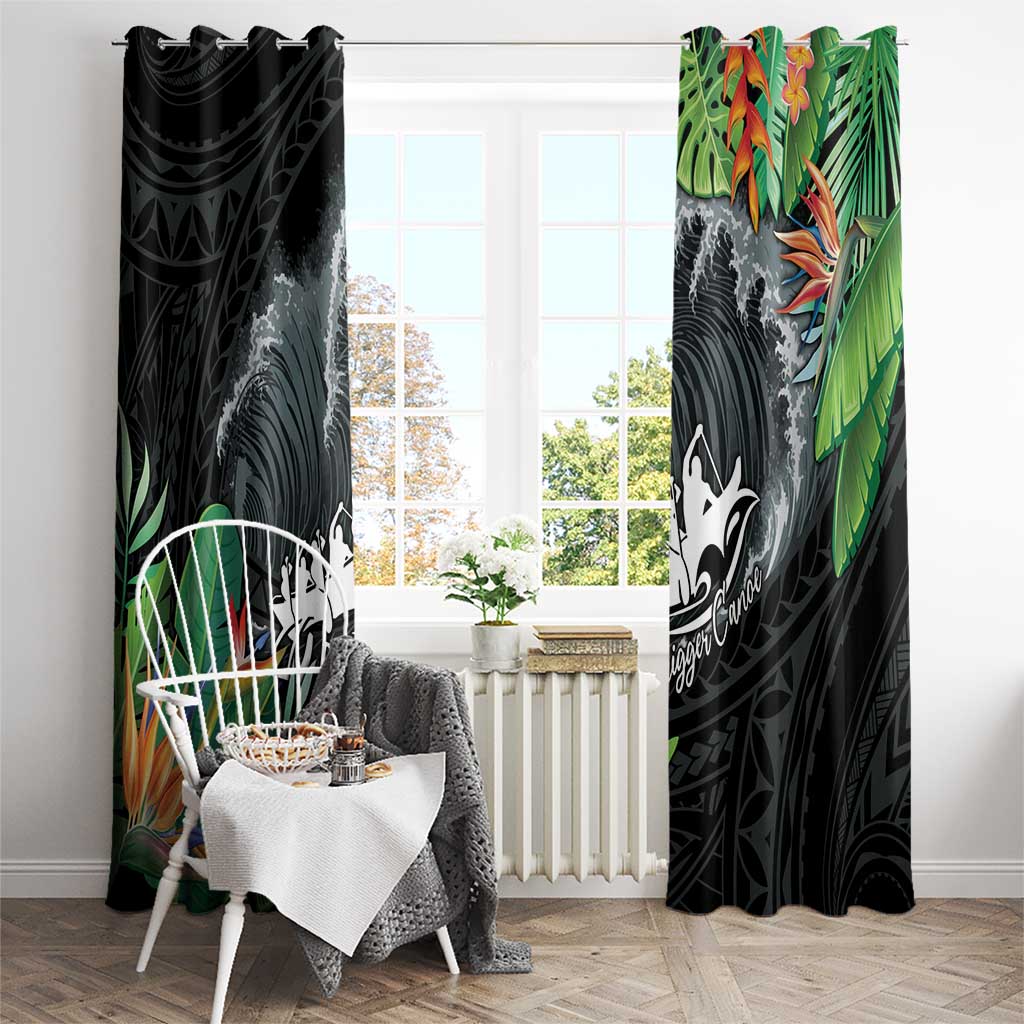 Outrigger Canoe Black Window Curtain On The Waves LT7 - Polynesian Pride