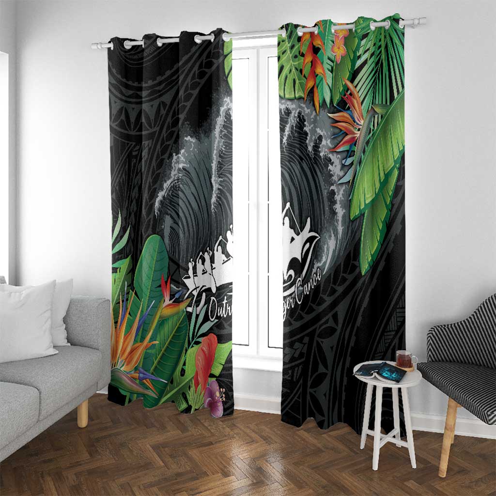Outrigger Canoe Black Window Curtain On The Waves LT7 With Grommets Black - Polynesian Pride
