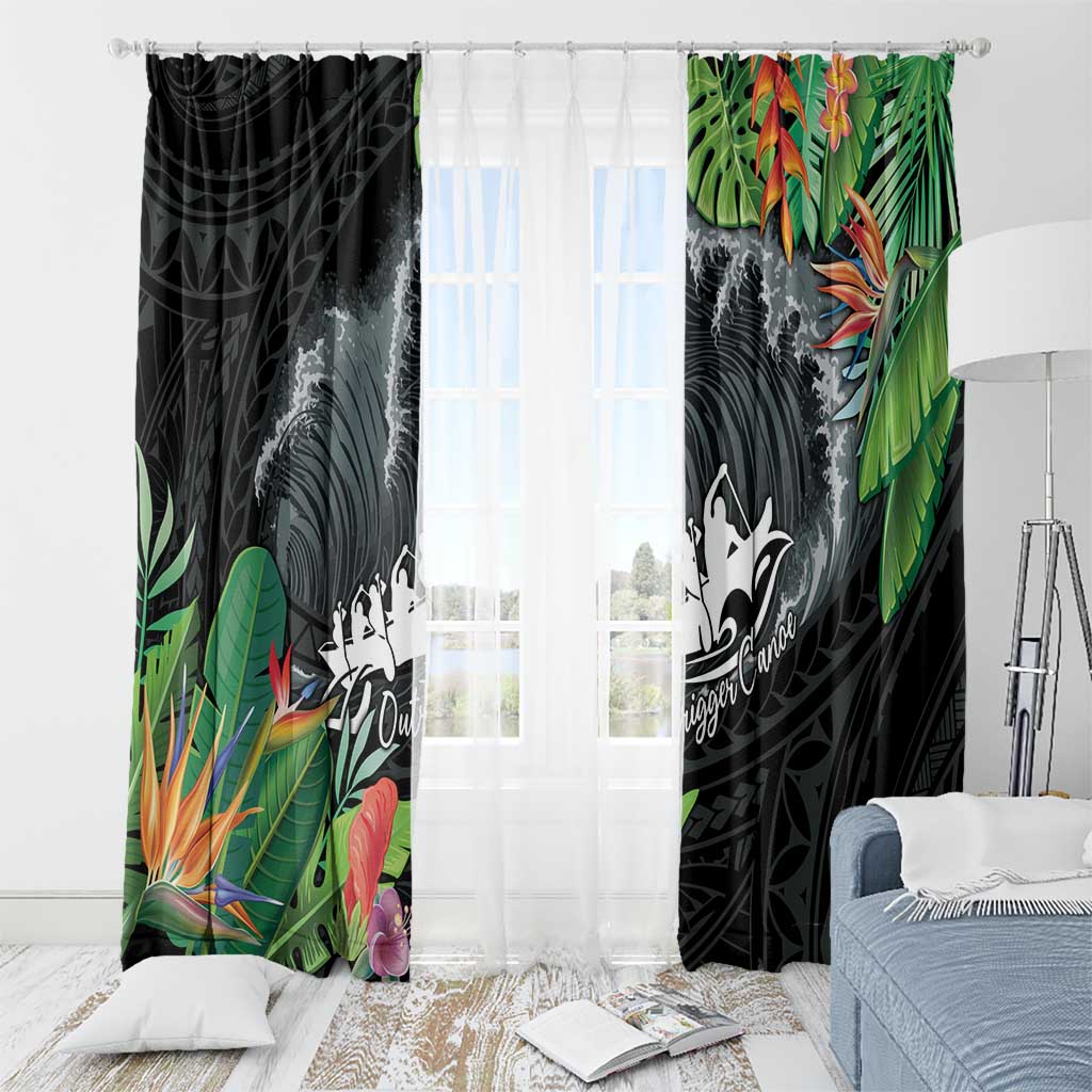 Outrigger Canoe Black Window Curtain On The Waves LT7 - Polynesian Pride