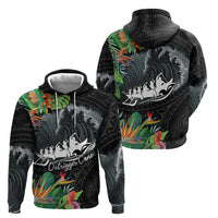 Outrigger Canoe Black Zip Hoodie On The Waves LT7 - Polynesian Pride
