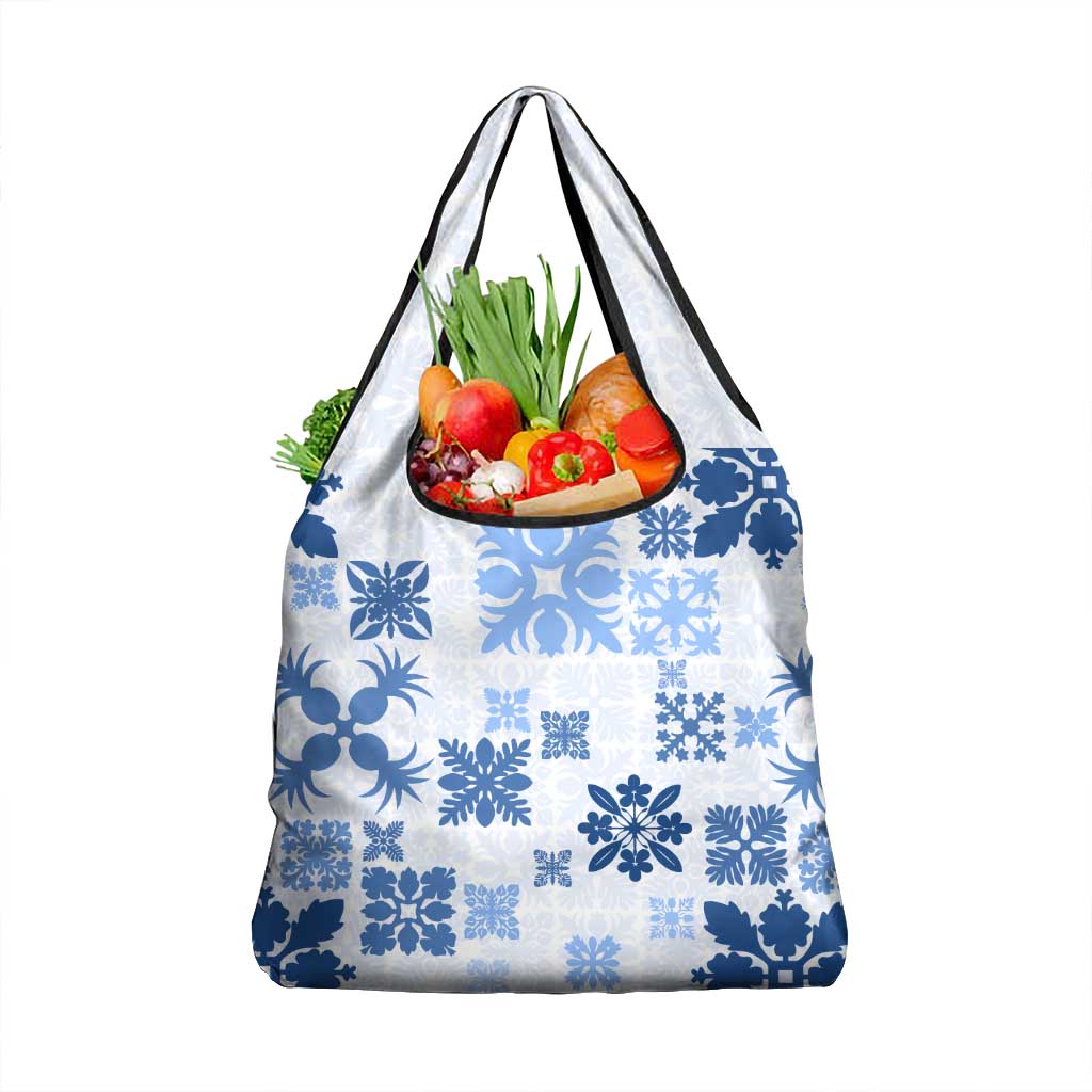 Vintage Hawaii Grocery Bag Hawaiian Quilt Kapa Mismatch Blue LT7 1-pack One Size Blue - Polynesian Pride