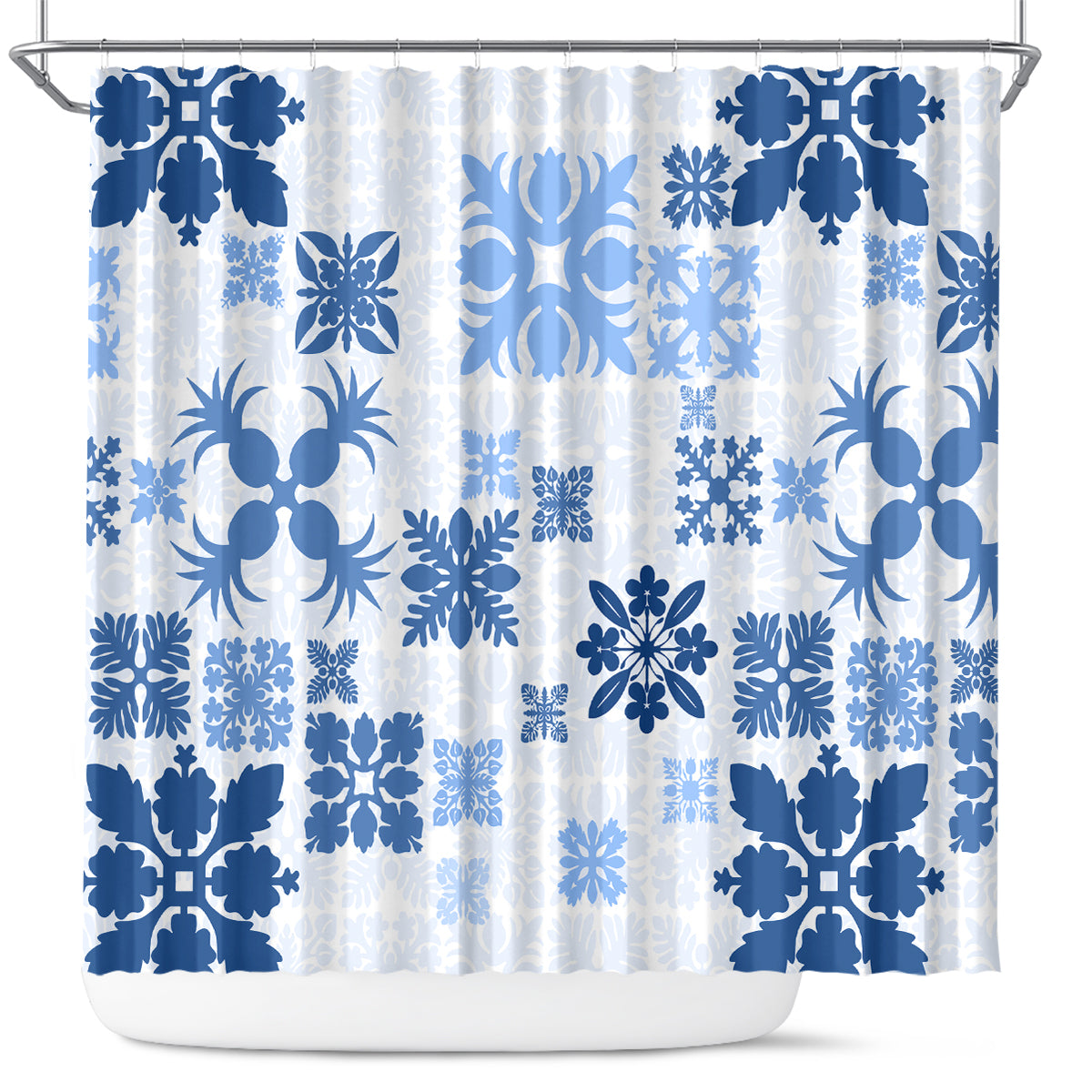 Vintage Hawaii Shower Curtain Hawaiian Quilt Kapa Mismatch Blue LT7 Blue - Polynesian Pride