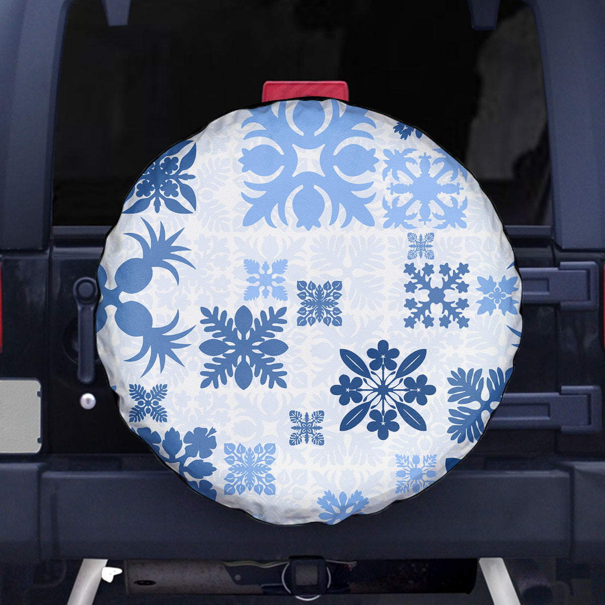 Vintage Hawaii Spare Tire Cover Hawaiian Quilt Kapa Mismatch Blue LT7 Blue - Polynesian Pride