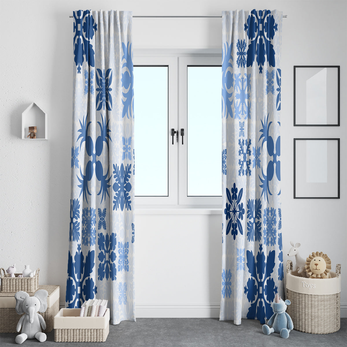 Vintage Hawaii Window Curtain Hawaiian Quilt Kapa Mismatch Blue LT7 - Polynesian Pride