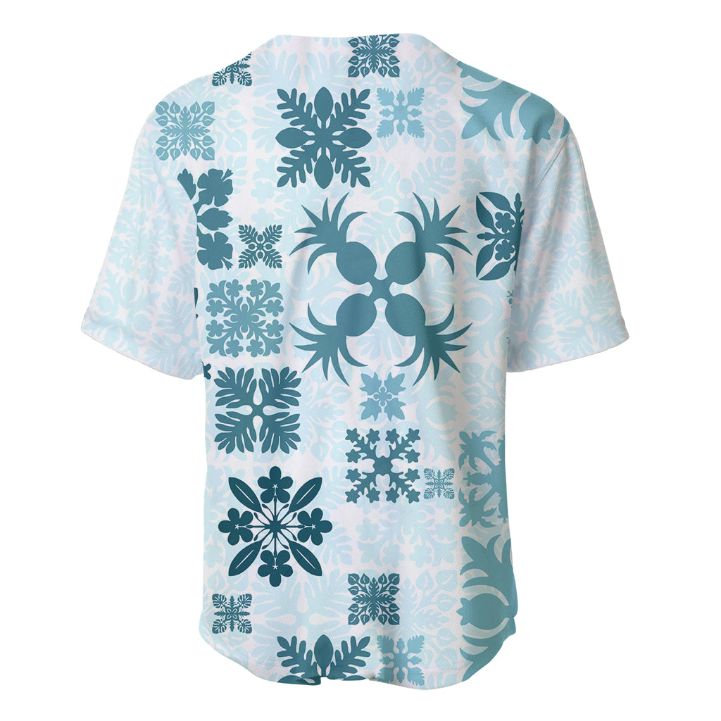 Vintage Hawaii Baseball Jersey Hawaiian Quilt Kapa Mismatch Teal LT7 - Polynesian Pride