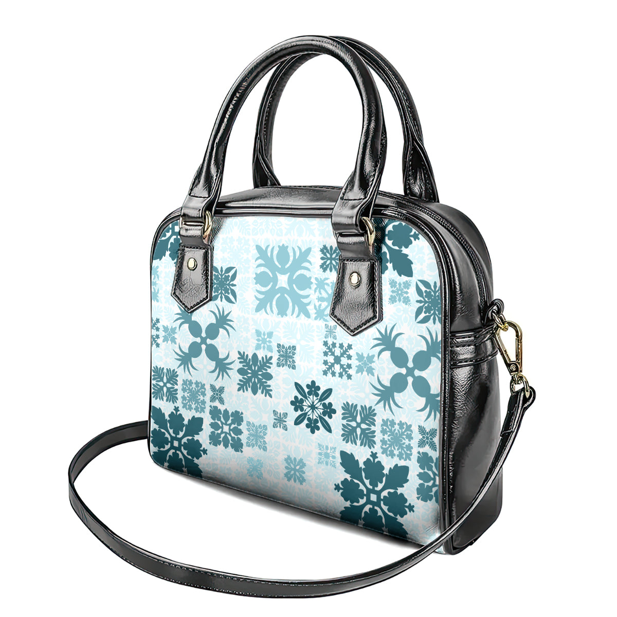 Vintage Hawaii Shoulder Handbag Hawaiian Quilt Kapa Mismatch Teal LT7 - Polynesian Pride
