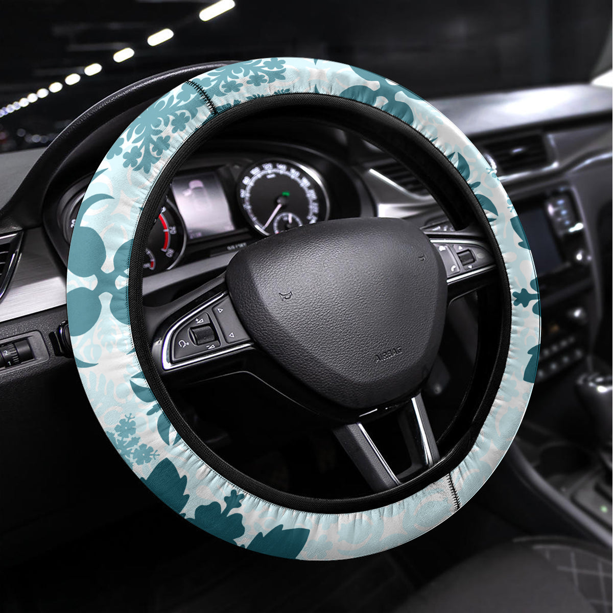 Vintage Hawaii Steering Wheel Cover Hawaiian Quilt Kapa Mismatch Teal