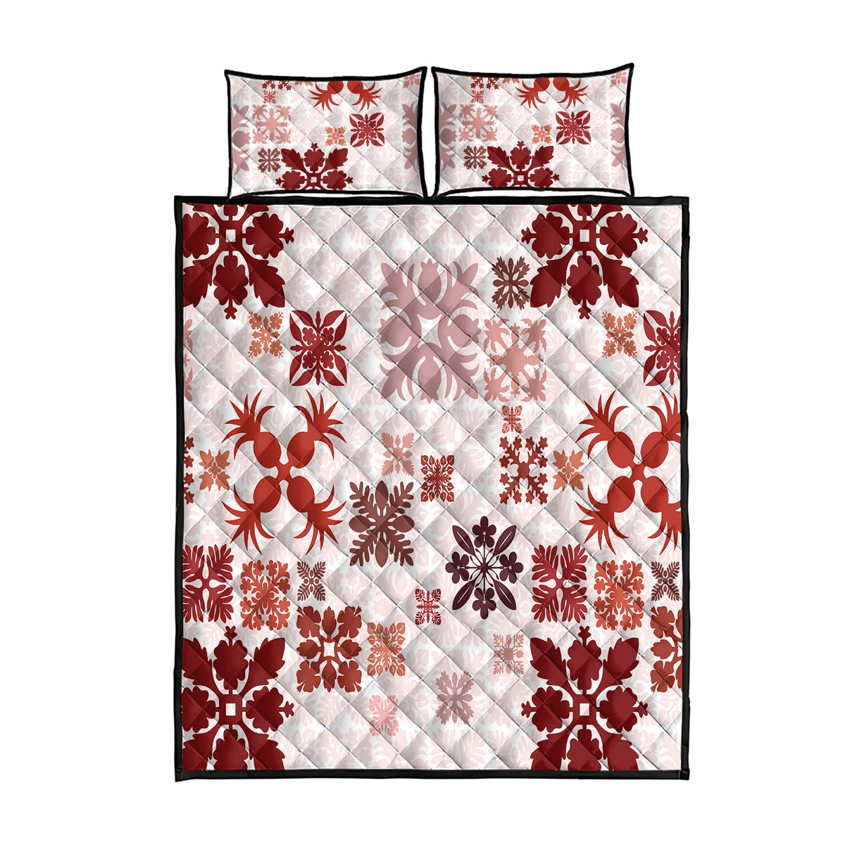 Vintage Hawaii Quilt Bed Set Hawaiian Quilt Kapa Mismatch Red LT7 Red - Polynesian Pride