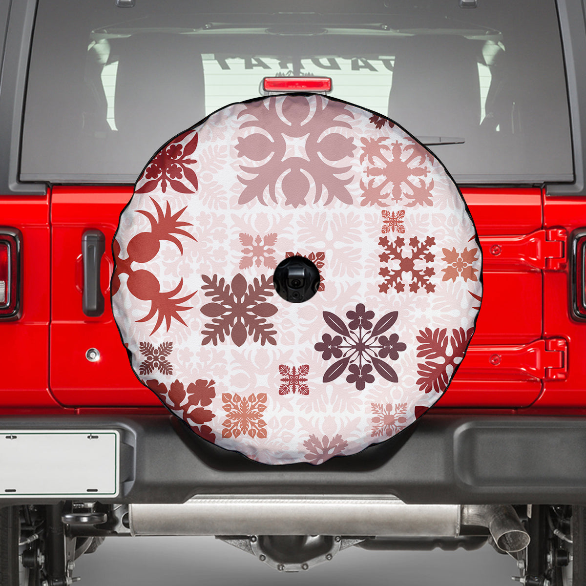 Vintage Hawaii Spare Tire Cover Hawaiian Quilt Kapa Mismatch Red LT7 - Polynesian Pride