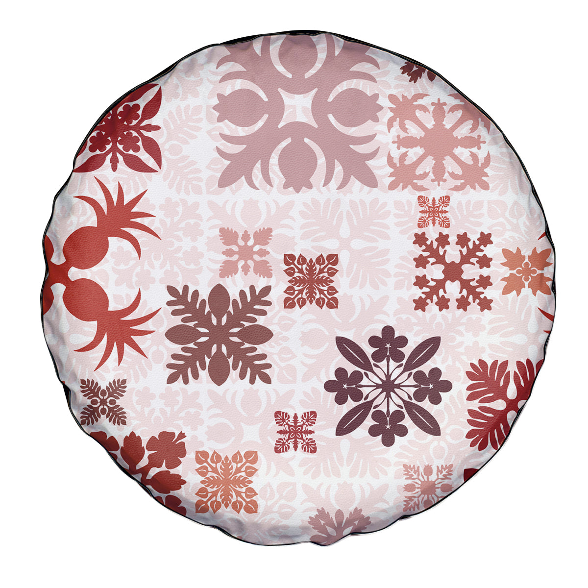 Vintage Hawaii Spare Tire Cover Hawaiian Quilt Kapa Mismatch Red LT7 - Polynesian Pride