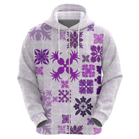 Vintage Hawaii Hoodie Hawaiian Quilt Kapa Mismatch Purple LT7 - Polynesian Pride
