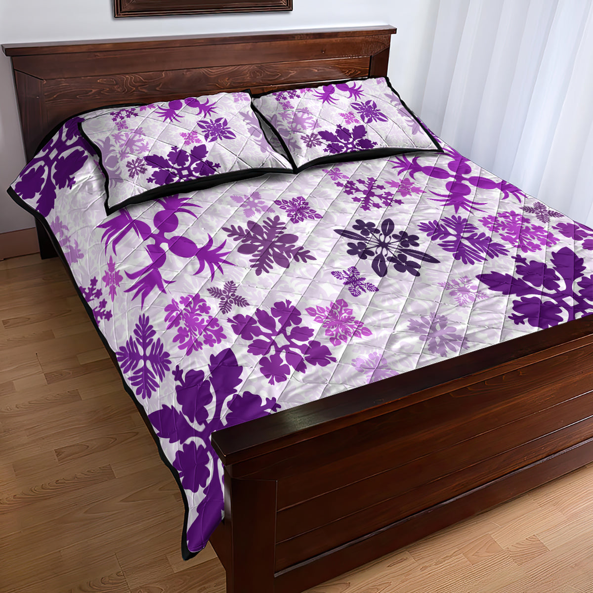 Vintage Hawaii Quilt Bed Set Hawaiian Quilt Kapa Mismatch Purple LT7 - Polynesian Pride