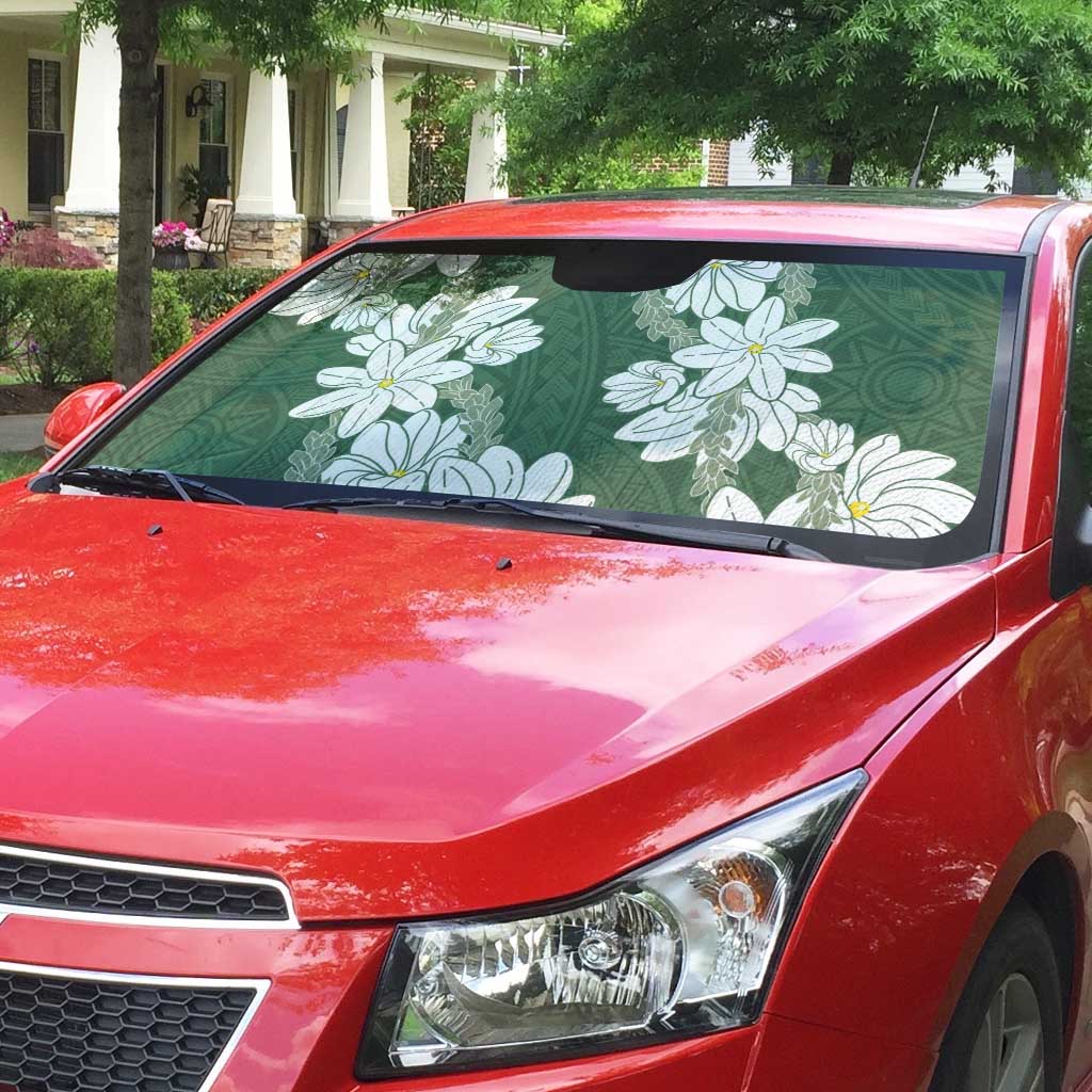Ia Orana Tahiti Tiare Auto Sun Shade Sage Green Lei LT7 - Polynesian Pride