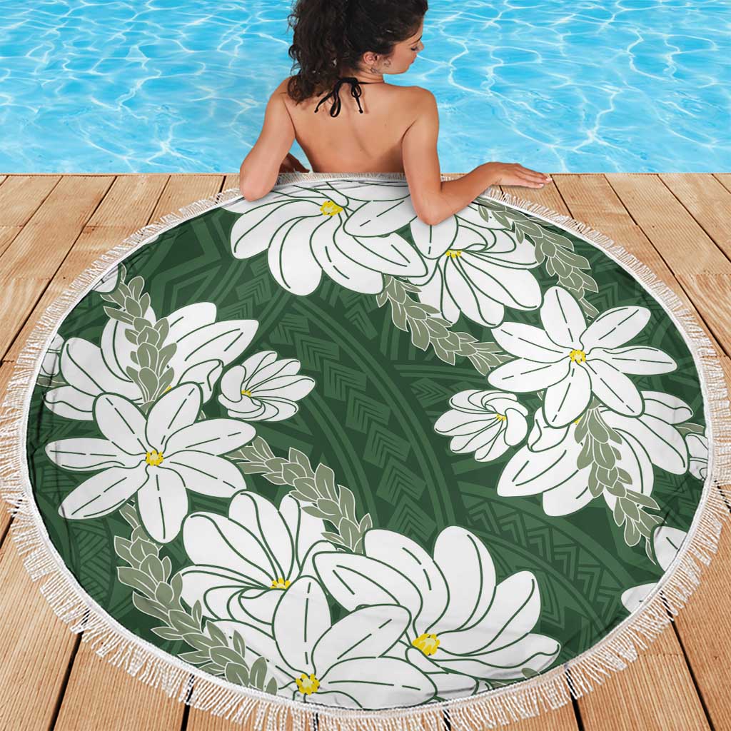 Ia Orana Tahiti Tiare Beach Blanket Sage Green Lei LT7 - Polynesian Pride