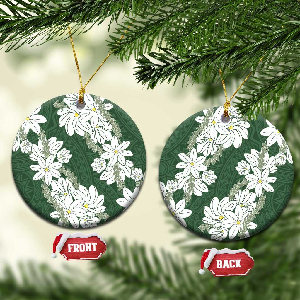 Ia Orana Tahiti Tiare Ceramic Ornament Sage Green Lei LT7 Circle Sage Green - Polynesian Pride