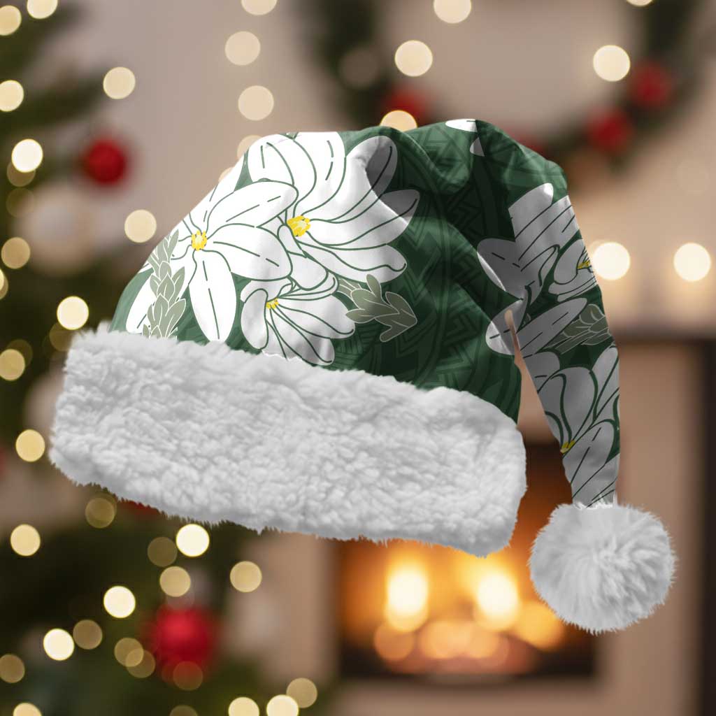 Ia Orana Tahiti Tiare Christmas Santa Hat Sage Green Lei LT7 With Fur Sage Green - Polynesian Pride