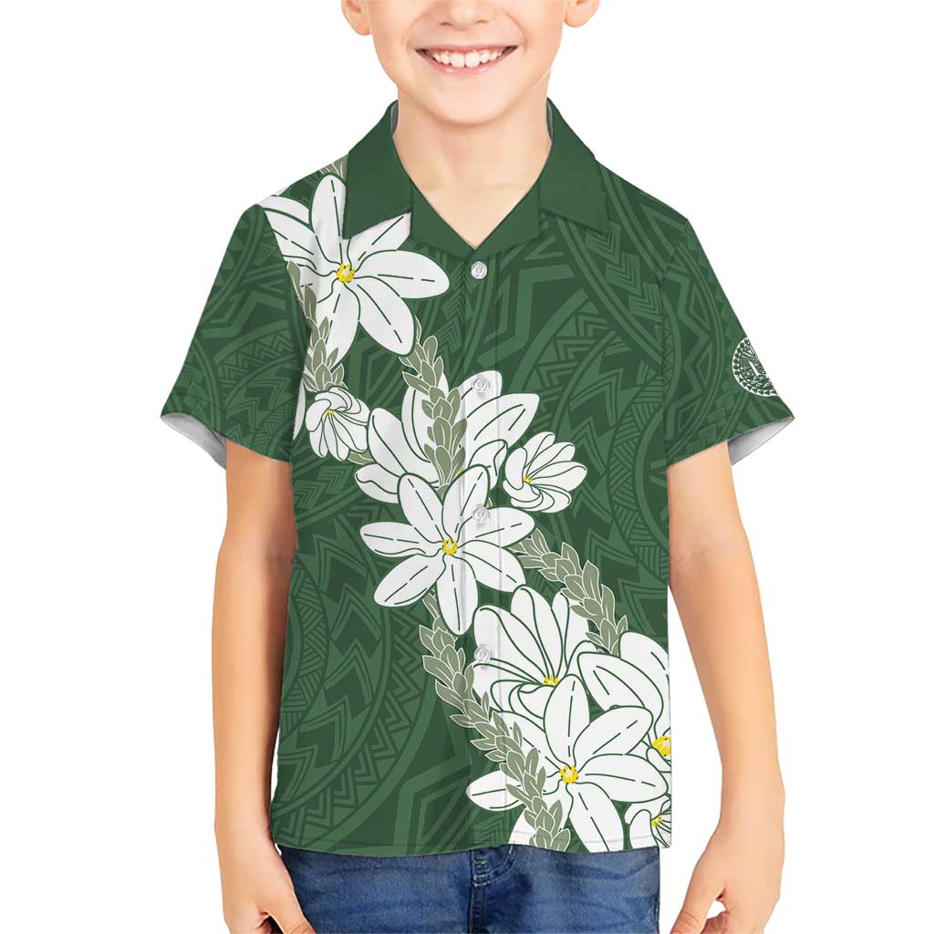 Ia Orana Tahiti Tiare Kid Hawaiian Shirt Sage Green Lei LT7 Kid Sage Green - Polynesian Pride