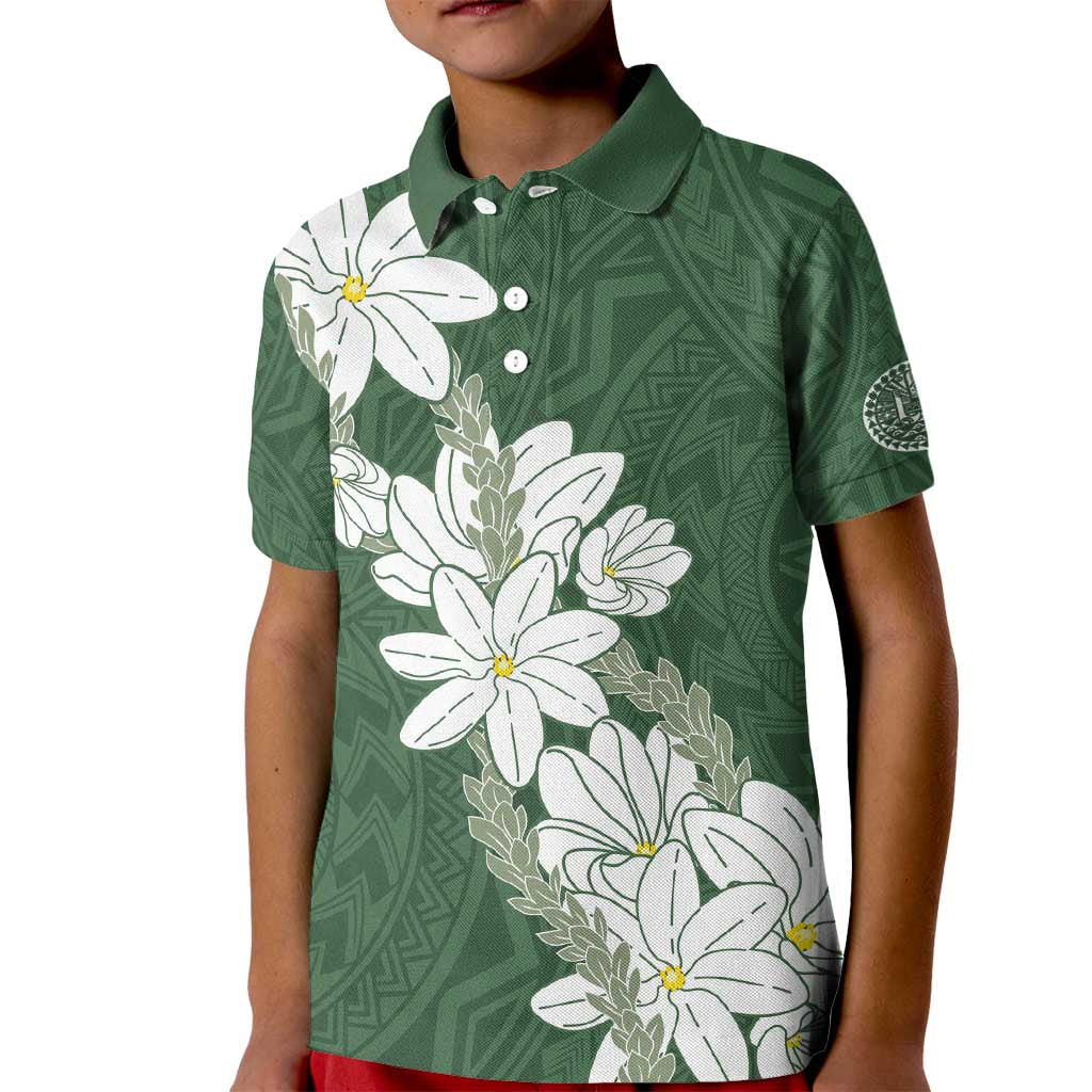 Ia Orana Tahiti Tiare Kid Polo Shirt Sage Green Lei LT7 Kid Sage Green - Polynesian Pride