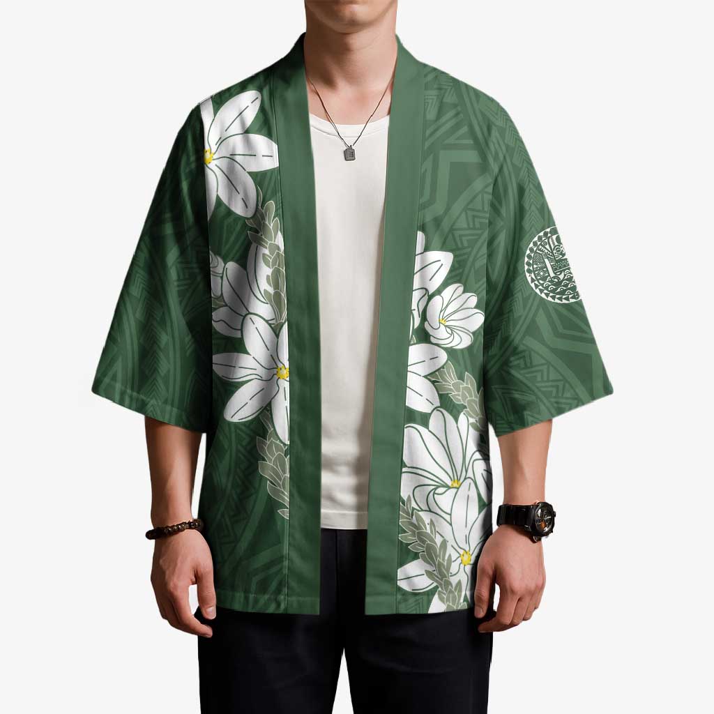 Ia Orana Tahiti Tiare Kimono Sage Green Lei LT7 - Polynesian Pride