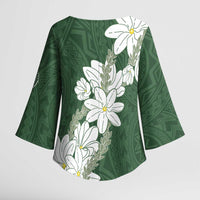 Ia Orana Tahiti Tiare Kimono Sleeve Blouse Sage Green Lei LT7 - Polynesian Pride