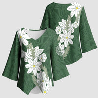 Ia Orana Tahiti Tiare Kimono Sleeve Blouse Sage Green Lei LT7 - Polynesian Pride