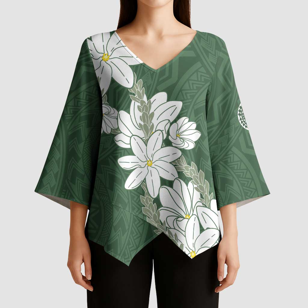 Ia Orana Tahiti Tiare Kimono Sleeve Blouse Sage Green Lei LT7 - Polynesian Pride